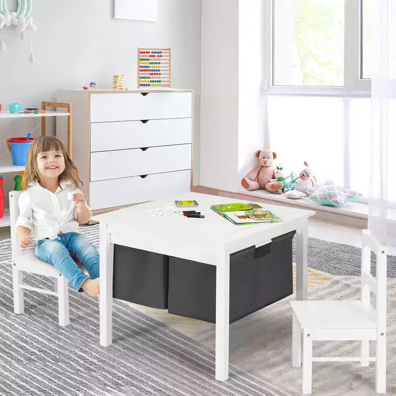 Tavolo Attività per Bambini 2-in-1 e 2 Sedie con Contenitore, Tavolo per Costruzioni