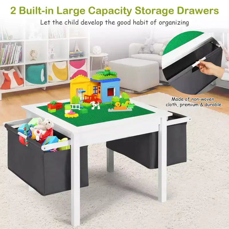 Tavolo Attività per Bambini 2-in-1 e 2 Sedie con Contenitore, Tavolo per Costruzioni