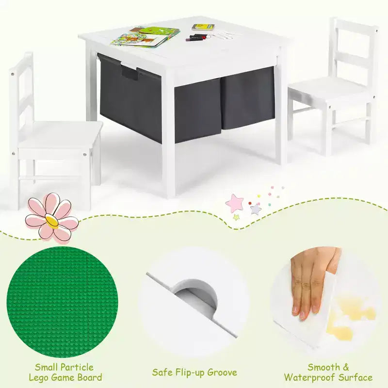 Tavolo Attività per Bambini 2-in-1 e 2 Sedie con Contenitore, Tavolo per Costruzioni