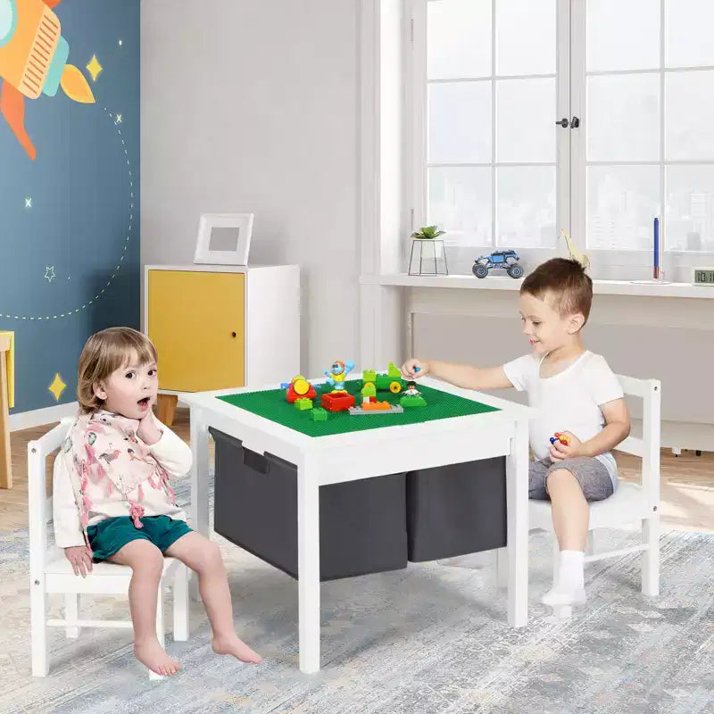 Tavolo Attività per Bambini 2-in-1 e 2 Sedie con Contenitore, Tavolo per Costruzioni