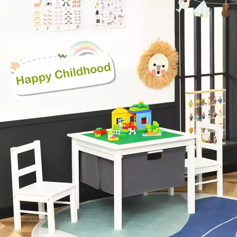Tavolo Attività per Bambini 2-in-1 e 2 Sedie con Contenitore, Tavolo per Costruzioni