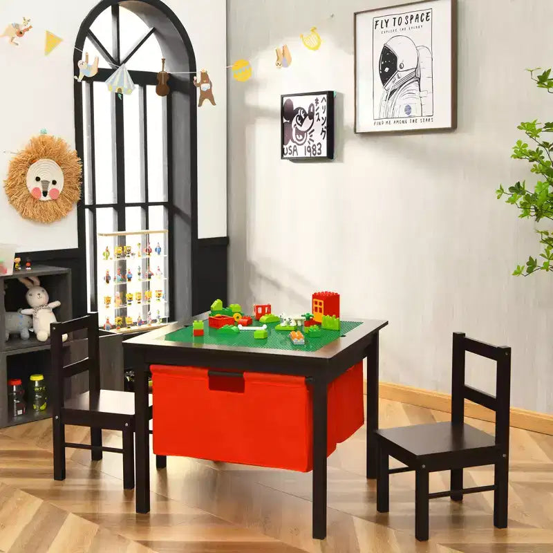 Tavolo Attività per Bambini 2-in-1 e 2 Sedie con Contenitore, Tavolo per Costruzioni