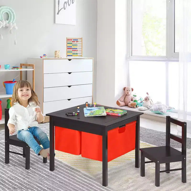 Tavolo Attività per Bambini 2-in-1 e 2 Sedie con Contenitore, Tavolo per Costruzioni