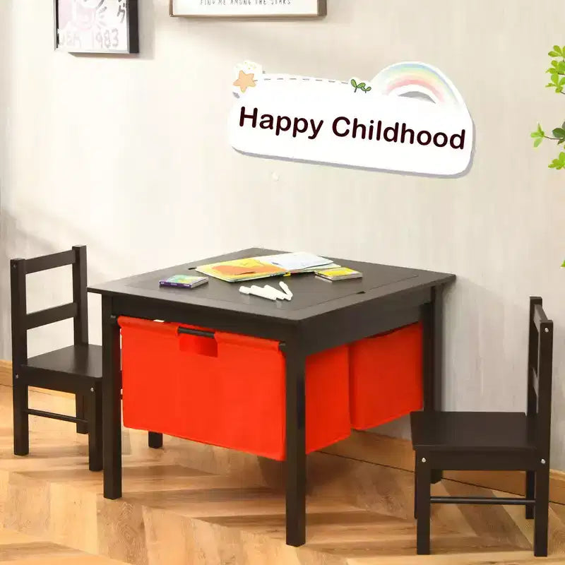 Tavolo Attività per Bambini 2-in-1 e 2 Sedie con Contenitore, Tavolo per Costruzioni