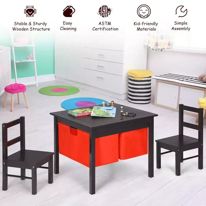 Tavolo Attività per Bambini 2-in-1 e 2 Sedie con Contenitore, Tavolo per Costruzioni