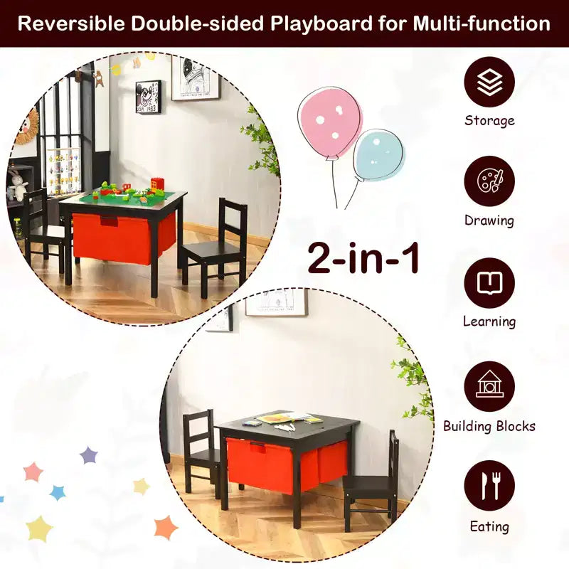 Tavolo Attività per Bambini 2-in-1 e 2 Sedie con Contenitore, Tavolo per Costruzioni