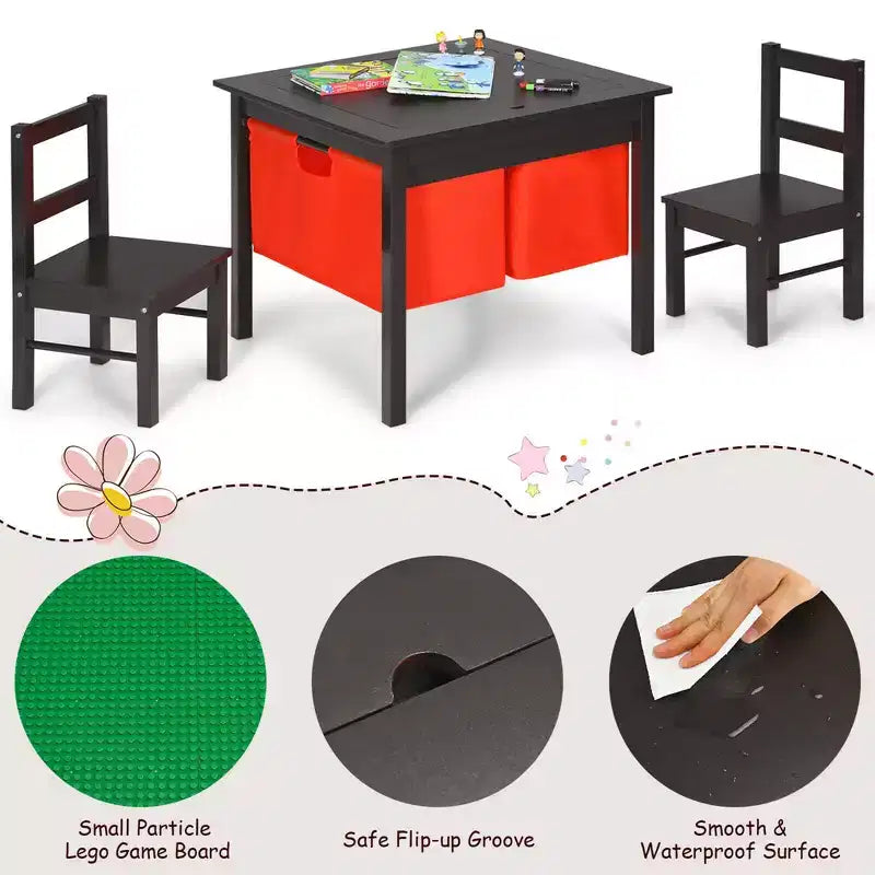 Tavolo Attività per Bambini 2-in-1 e 2 Sedie con Contenitore, Tavolo per Costruzioni